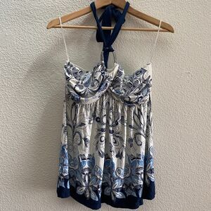 Boston Proper Halter Tie Tank Top Paisley Pattern Multi-Color Size Small